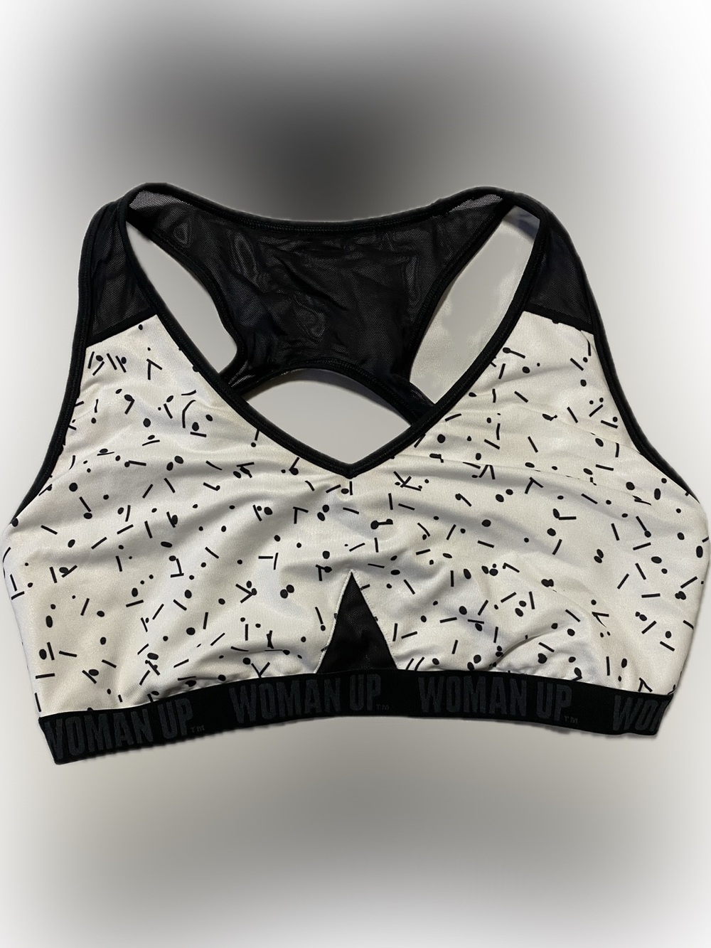 Lucy Black and White Speckle Mesh Racerback Sports Bra